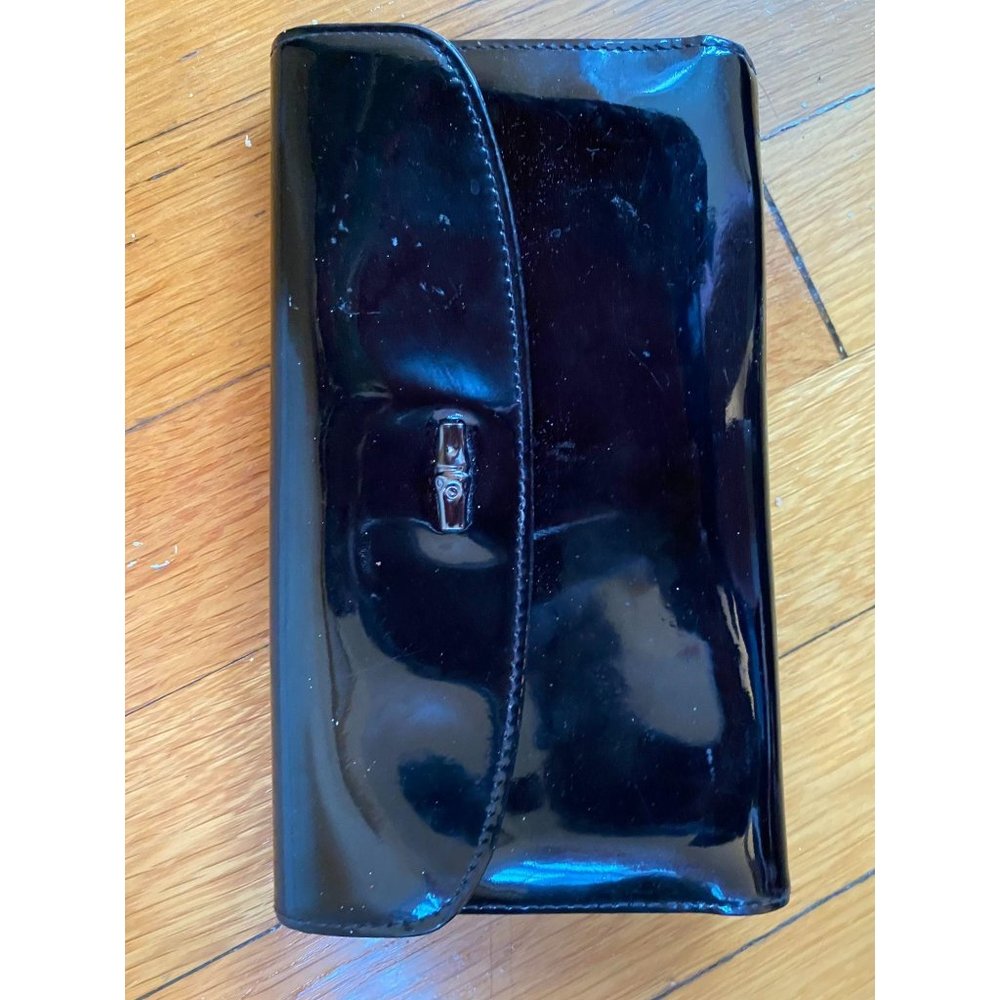 LongChamp Patent Leather Tri-Fold Black CheckBook